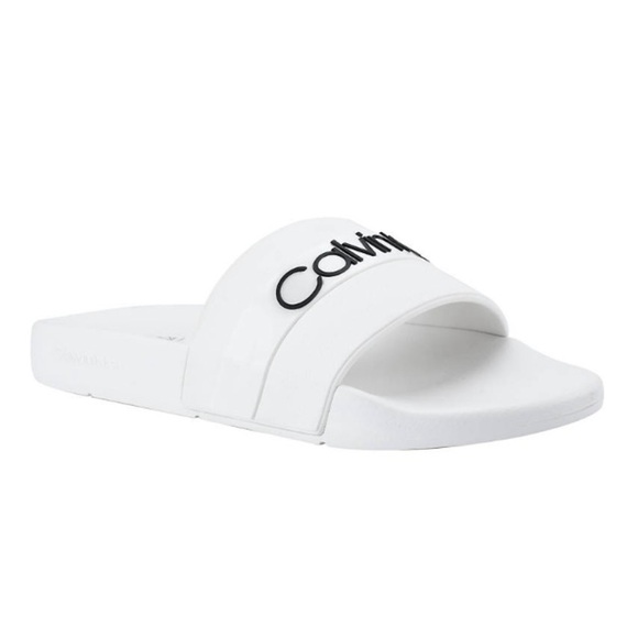Calvin Klein Mens Adult Casual Pool Slides Logo White Color Sandals Size 12M